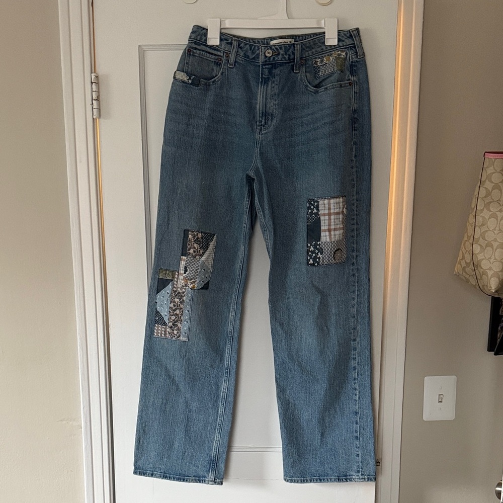 Abercrombie & Fitch Blue Patchwork Straight Leg Jeans